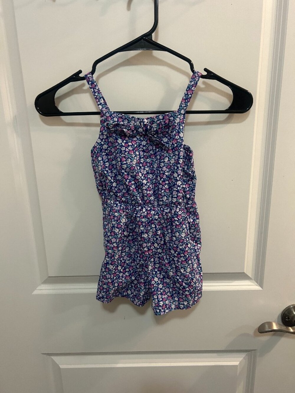 Janie and Jack Girls Floral Romper Size 3 Blue Pink Bow Front Summer Outfit